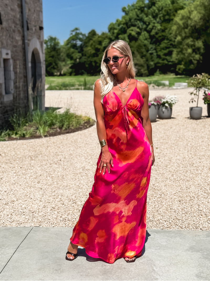 Robe longue à motifs Naora - Fuchsia/Orange