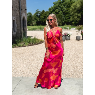 Robe longue à motifs Naora - Fuchsia/Orange