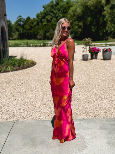 Robe longue à motifs Naora - Fuchsia/Orange