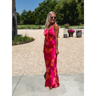 Robe longue à motifs Naora - Fuchsia/Orange