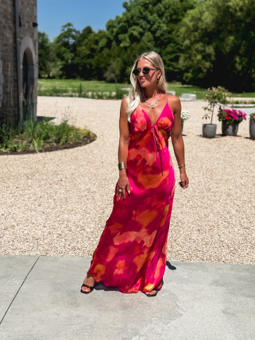 Robe longue à motifs Naora - Fuchsia/Orange