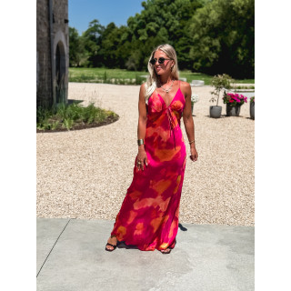 Robe longue à motifs Naora - Fuchsia/Orange