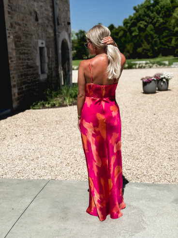 Robe longue à motifs Naora - Fuchsia/Orange
