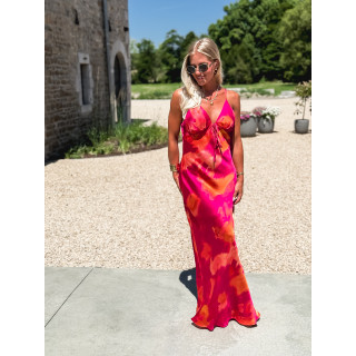 Robe longue à motifs Naora - Fuchsia/Orange