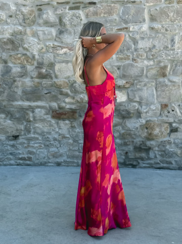 Robe longue à motifs Naora - Fuchsia/Orange