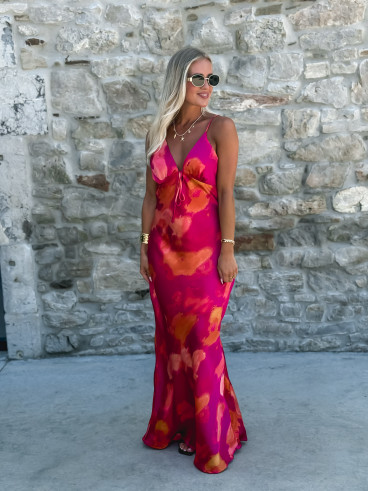 Robe longue à motifs Naora - Fuchsia/Orange
