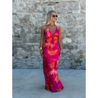 Robe longue à motifs Naora - Fuchsia/Orange
