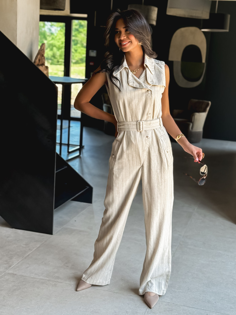 Combinaison pantalon lignée Lamiya - Beige