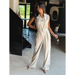 Combinaison pantalon lignée Lamiya - Beige
