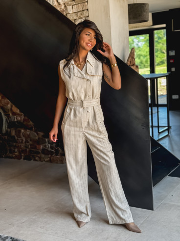 Combinaison pantalon lignée Lamiya - Beige