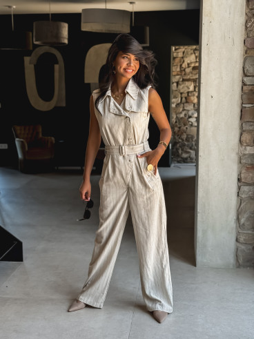 Combinaison pantalon lignée Lamiya - Beige
