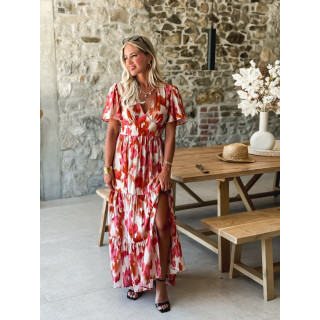 Robe longue à motifs Maloïse - Rose/Beige