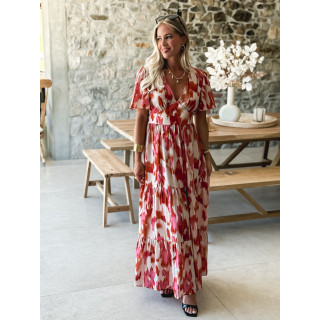 Robe longue à motifs Maloïse - Rose/Beige