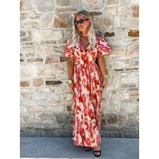 Robe longue à motifs Maloïse - Rose/Beige