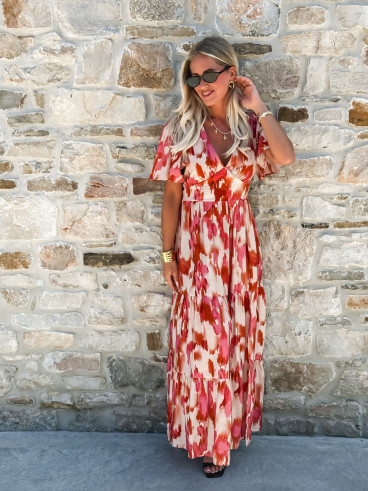 Robe longue à motifs Maloïse - Rose/Beige