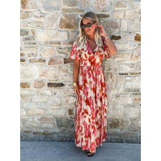 Robe longue à motifs Maloïse - Rose/Beige