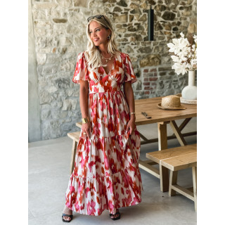 Robe longue à motifs Maloïse - Rose/Beige