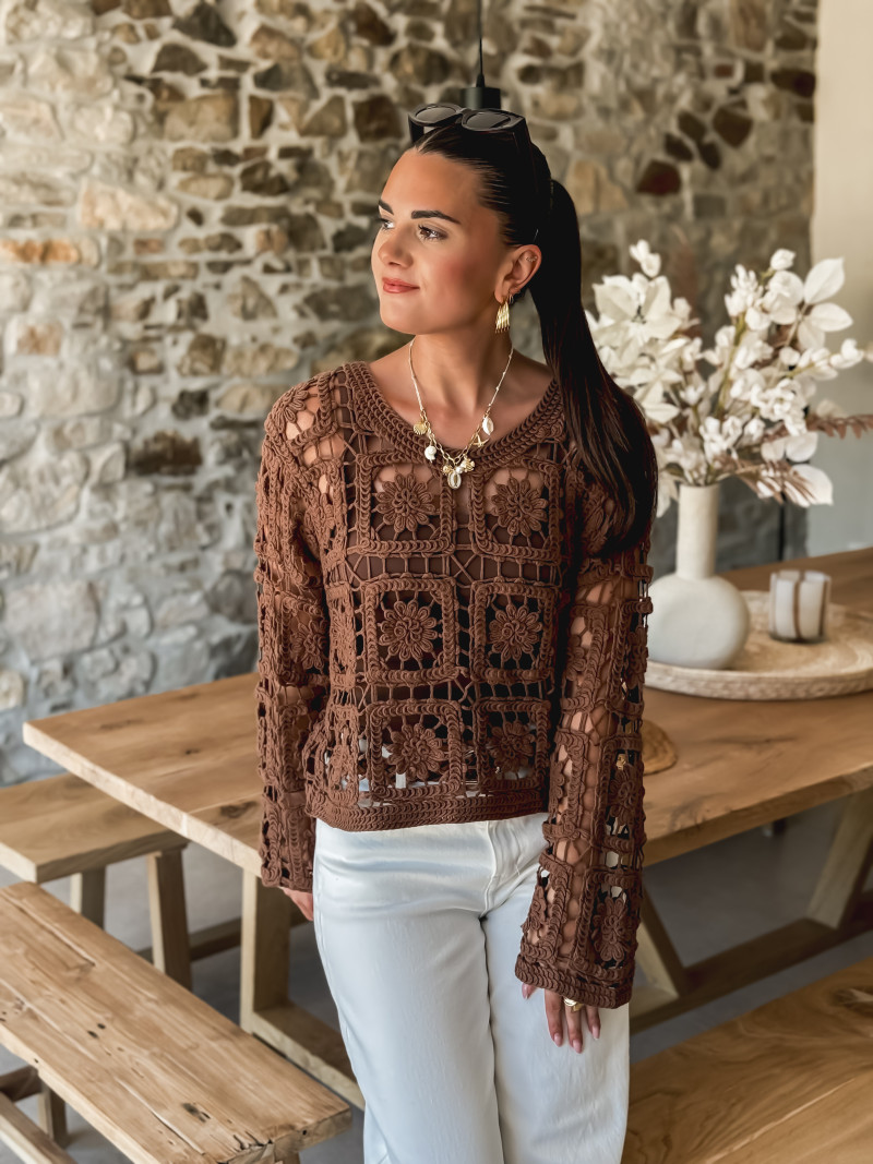 Blouse en crochet Hermione - Chocolat