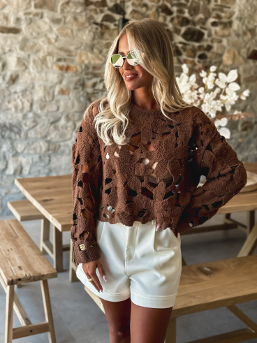 Blouse en crochet Yesenia - Chocolat