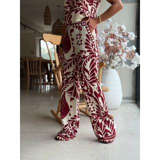Pantalon à motifs Hyuna - Ecru/Bordeaux