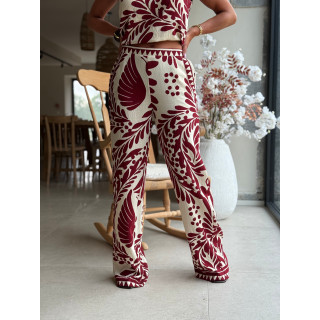Pantalon à motifs Hyuna - Ecru/Bordeaux