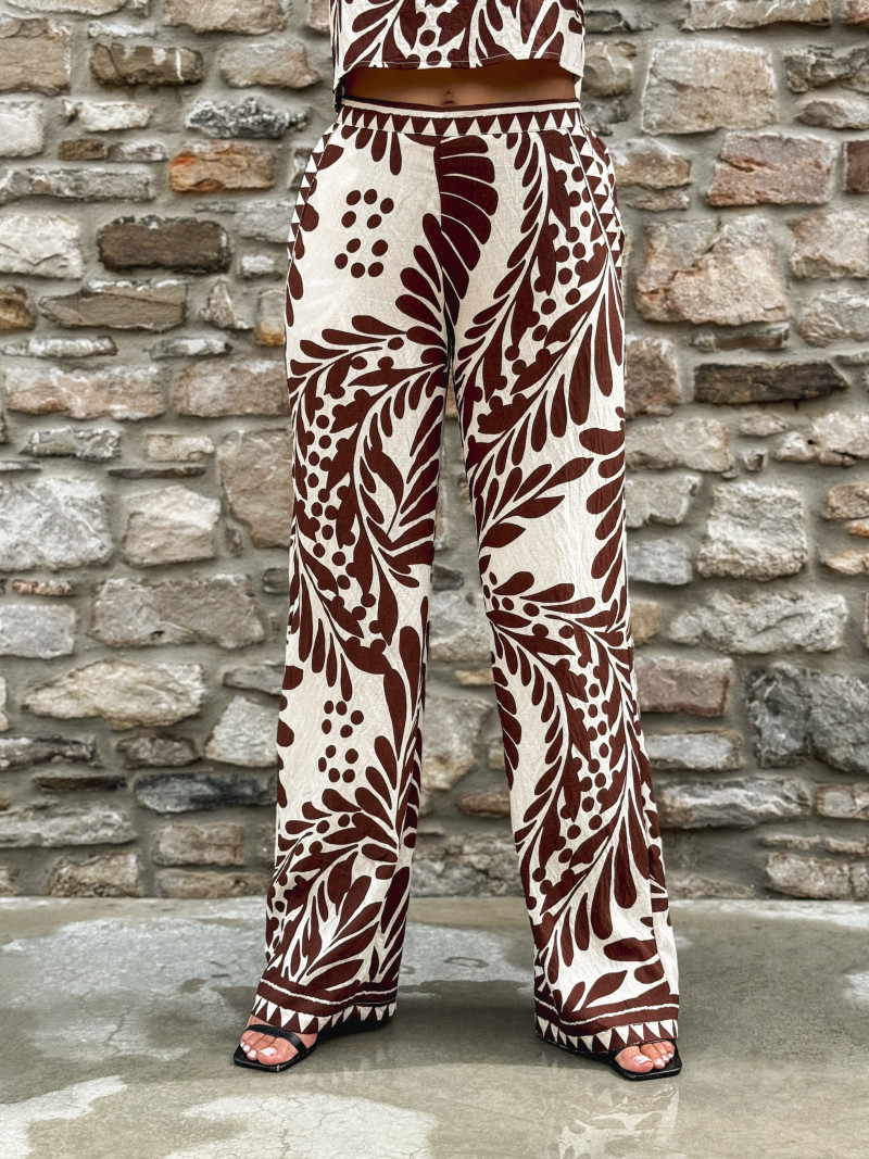 Pantalon à motifs Hyuna - Ecru/Chocolat