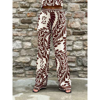 Pantalon à motifs Hyuna - Ecru/Chocolat