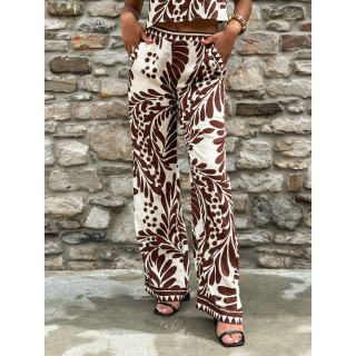 Pantalon à motifs Hyuna - Ecru/Chocolat