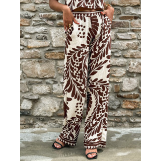 Pantalon à motifs Hyuna - Ecru/Chocolat