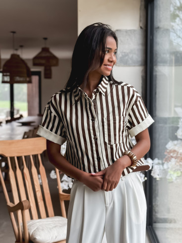 Chemise lignée Korie - Chocolat/Ecru