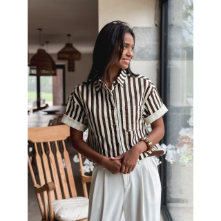 Chemise lignée Korie - Chocolat/Ecru