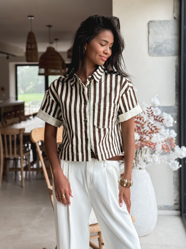 Chemise lignée Korie - Chocolat/Ecru