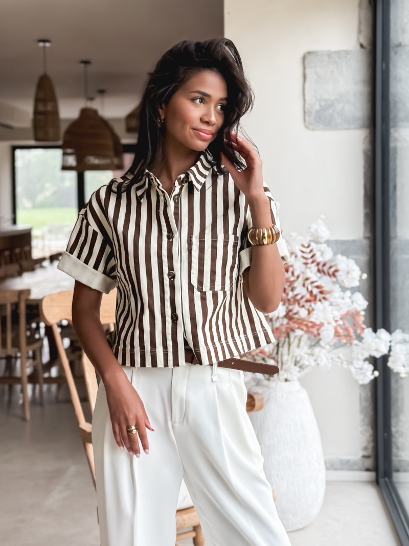 Chemise lignée Korie - Chocolat/Ecru