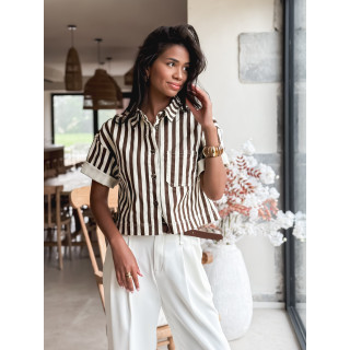 Chemise lignée Korie - Chocolat/Ecru