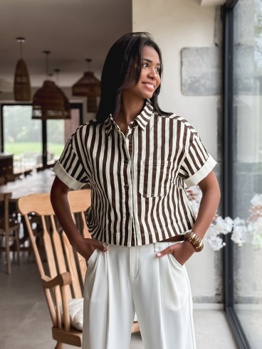 Chemise lignée Korie - Chocolat/Ecru