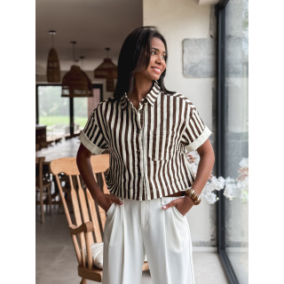 Chemise lignée Korie - Chocolat/Ecru