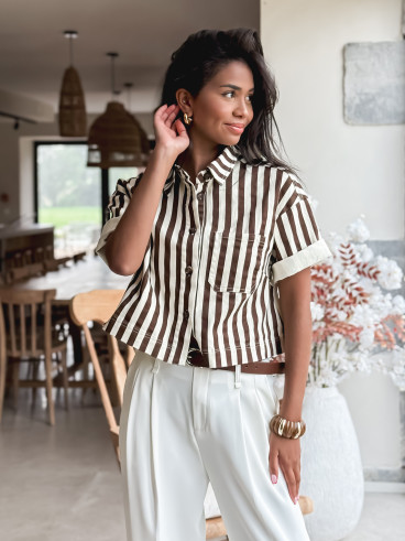 Chemise lignée Korie - Chocolat/Ecru
