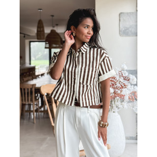 Chemise lignée Korie - Chocolat/Ecru