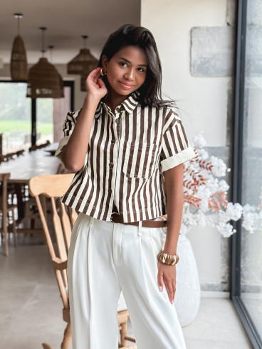 Chemise lignée Korie - Chocolat/Ecru