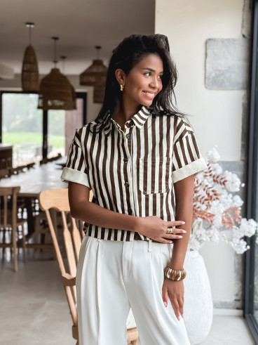 Chemise lignée Korie - Chocolat/Ecru