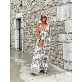 Robe longue à motifs Sloane - Ecru/Gris