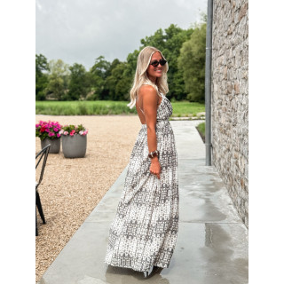Robe longue à motifs Sloane - Ecru/Gris