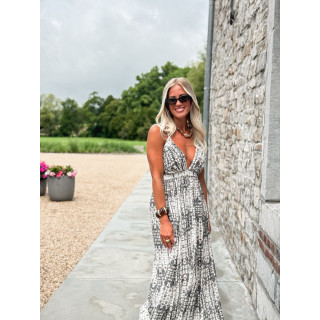 Robe longue à motifs Sloane - Ecru/Gris