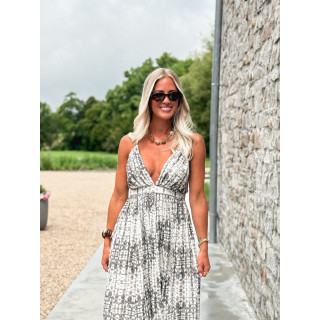 Robe longue à motifs Sloane - Ecru/Gris