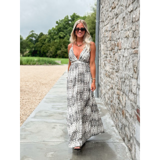 Robe longue à motifs Sloane - Ecru/Gris