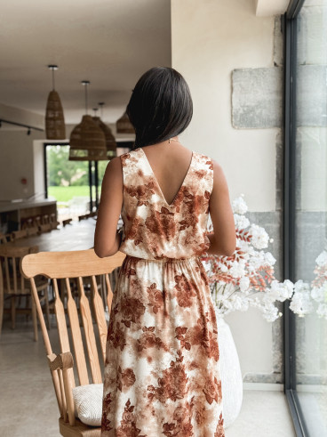 Robe longue à fleurs Aëlys - Chocolat