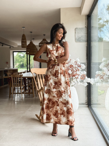 Robe longue à fleurs Aëlys - Chocolat