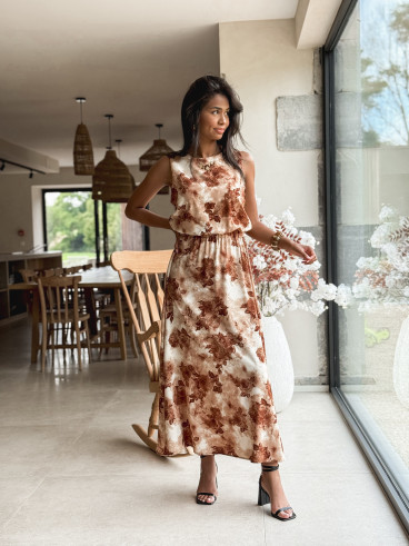Robe longue à fleurs Aëlys - Chocolat