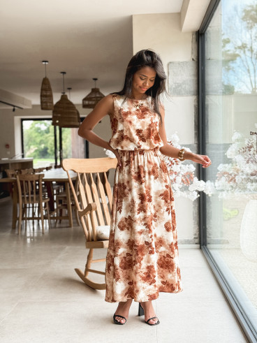 Robe longue à fleurs Aëlys - Chocolat