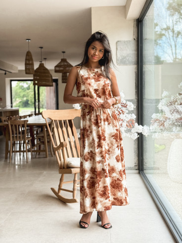Robe longue à fleurs Aëlys - Chocolat